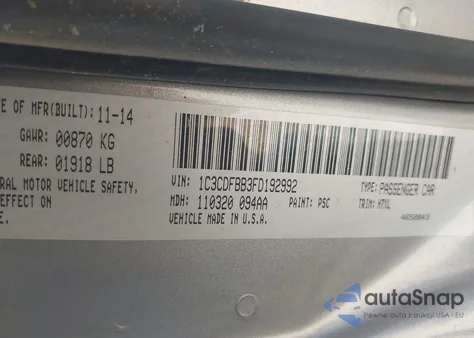 2015 Dodge Dart Sxt z USA, uszkodzony, nr VIN 1C3CDFBB3FD192992